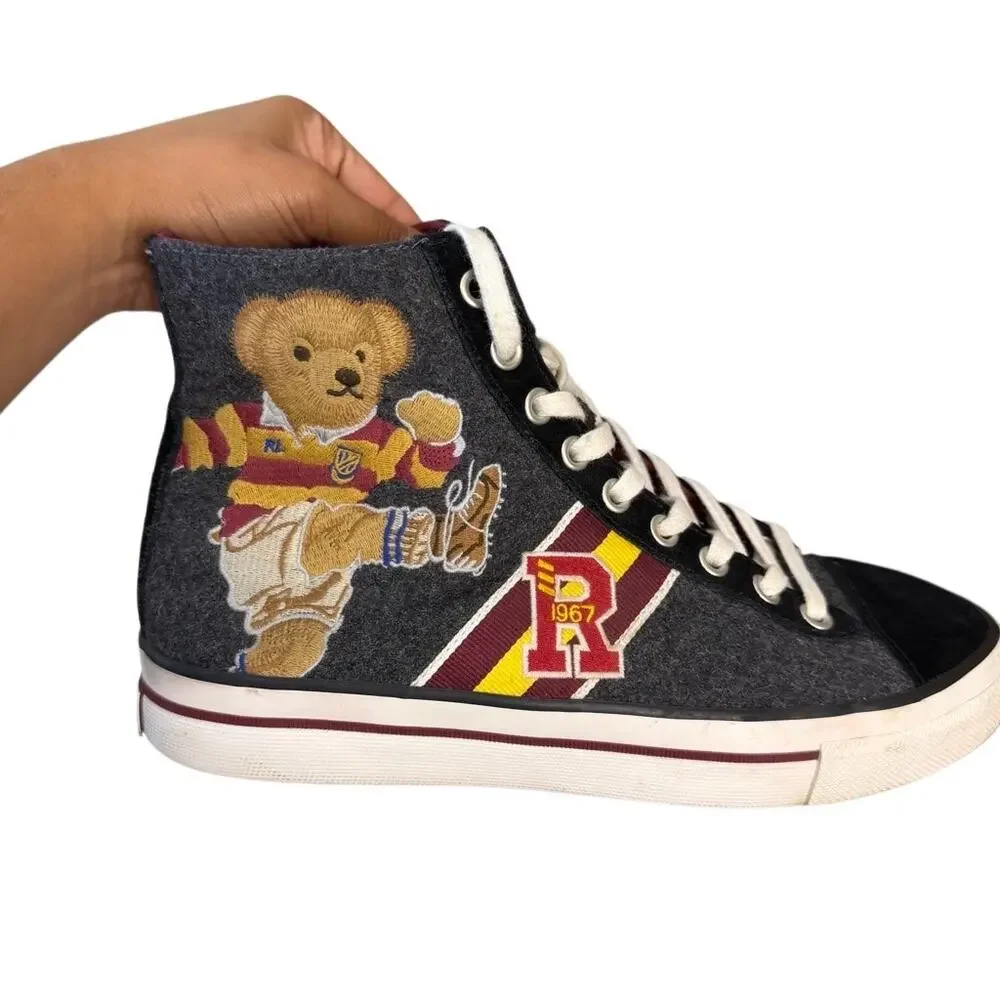 Polo Ralph Lauren Solomon II Bear Wool Suede High Top Sneakers Rugby Bear 7D